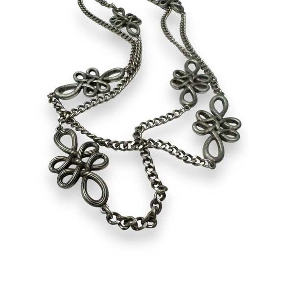 Ben-Amun Silver Tone Long Chain Necklace With Loop Flower Accents - Picture 3 of 8